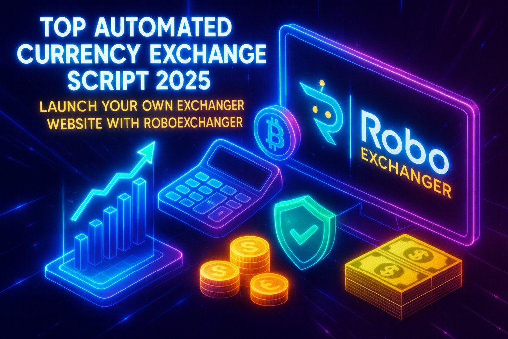 Top automated currency exchange software 2025 – 3D futuristic RoboExchanger visual.