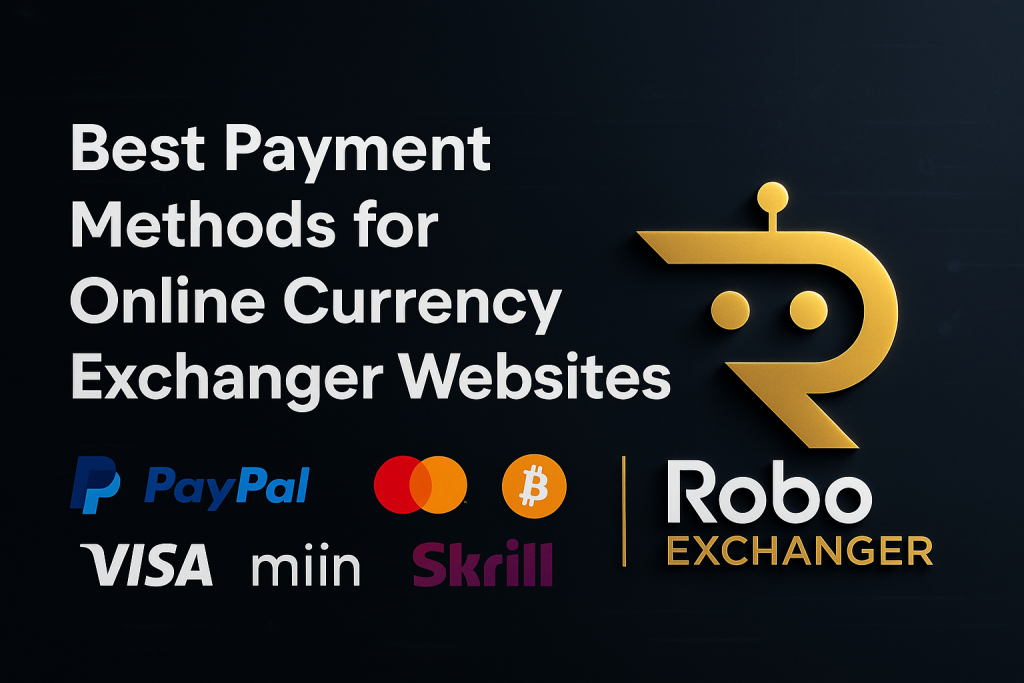 Best Payment Methods for Online Currency Exchanger Websites featured image with RoboExchanger logo and payment method icons