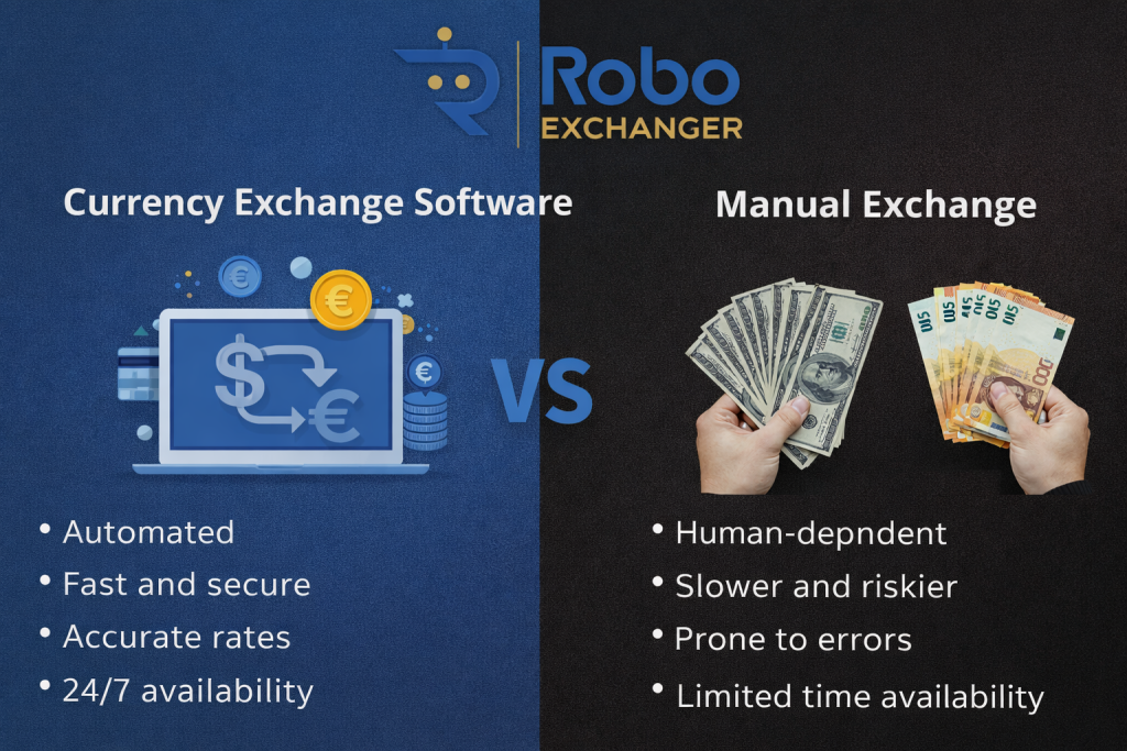 Currency exchange software vs manual exchange by RoboExchanger