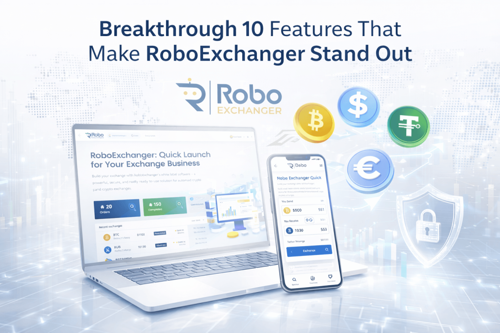 RoboExchanger currency exchange script dashboard on laptop and mobile