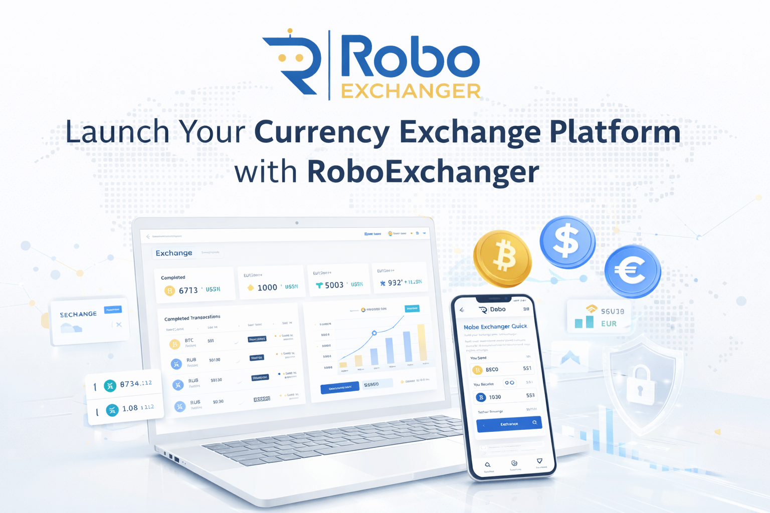 RoboExchanger currency exchange script dashboard on laptop and mobile