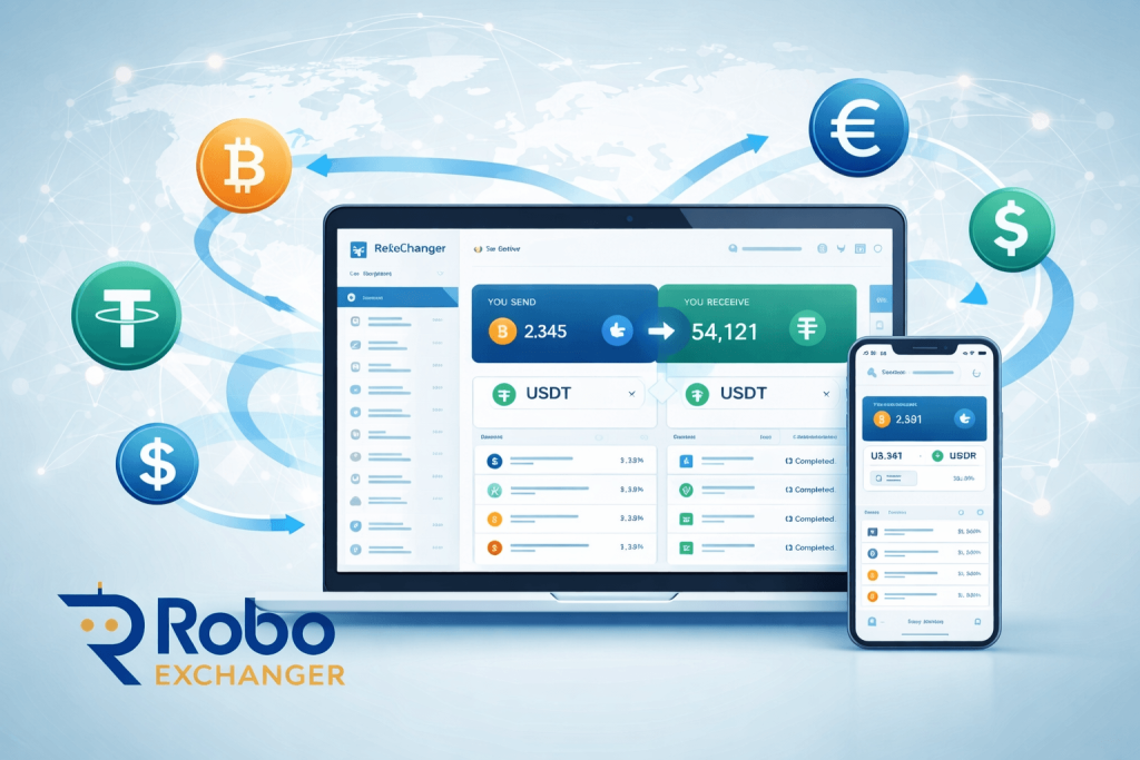 Money Exchanger Script dashboard showing automated currency exchange system