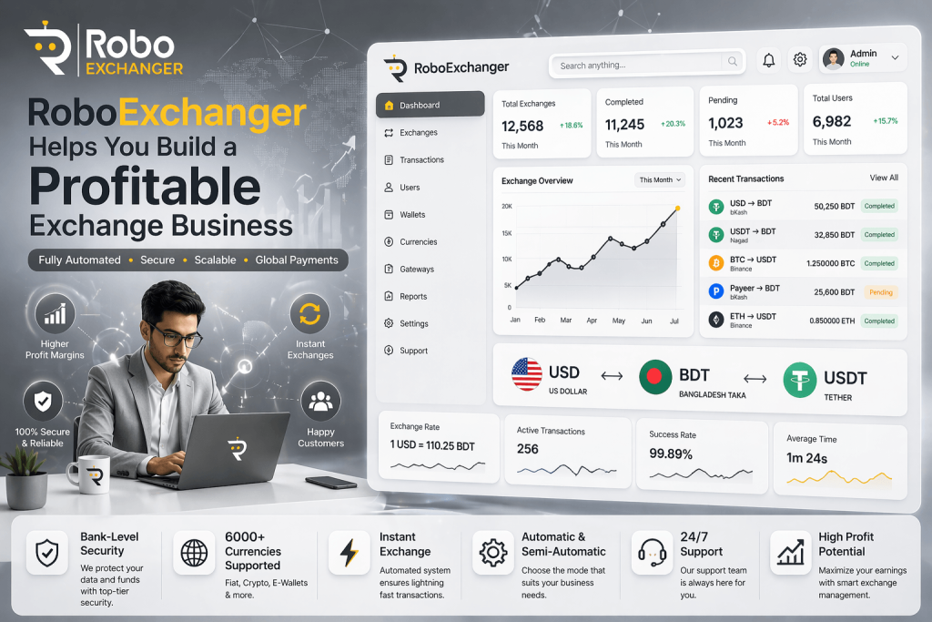 RoboExchanger vs competitors automated money exchange dashboard USD BDT USDT